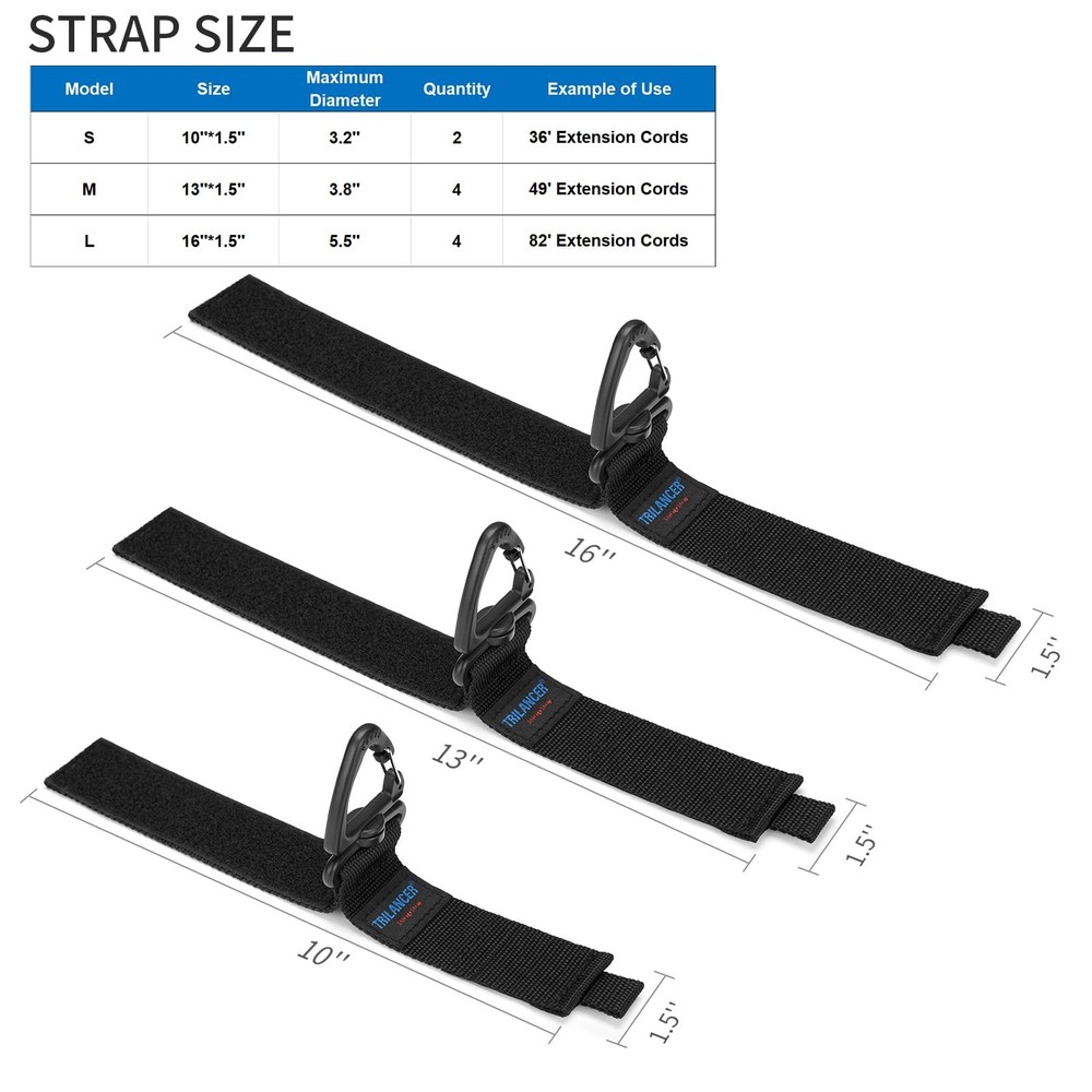 Heavy Duty Hook Loop Cable Straps 10-Pack - Wire Hose Organizer