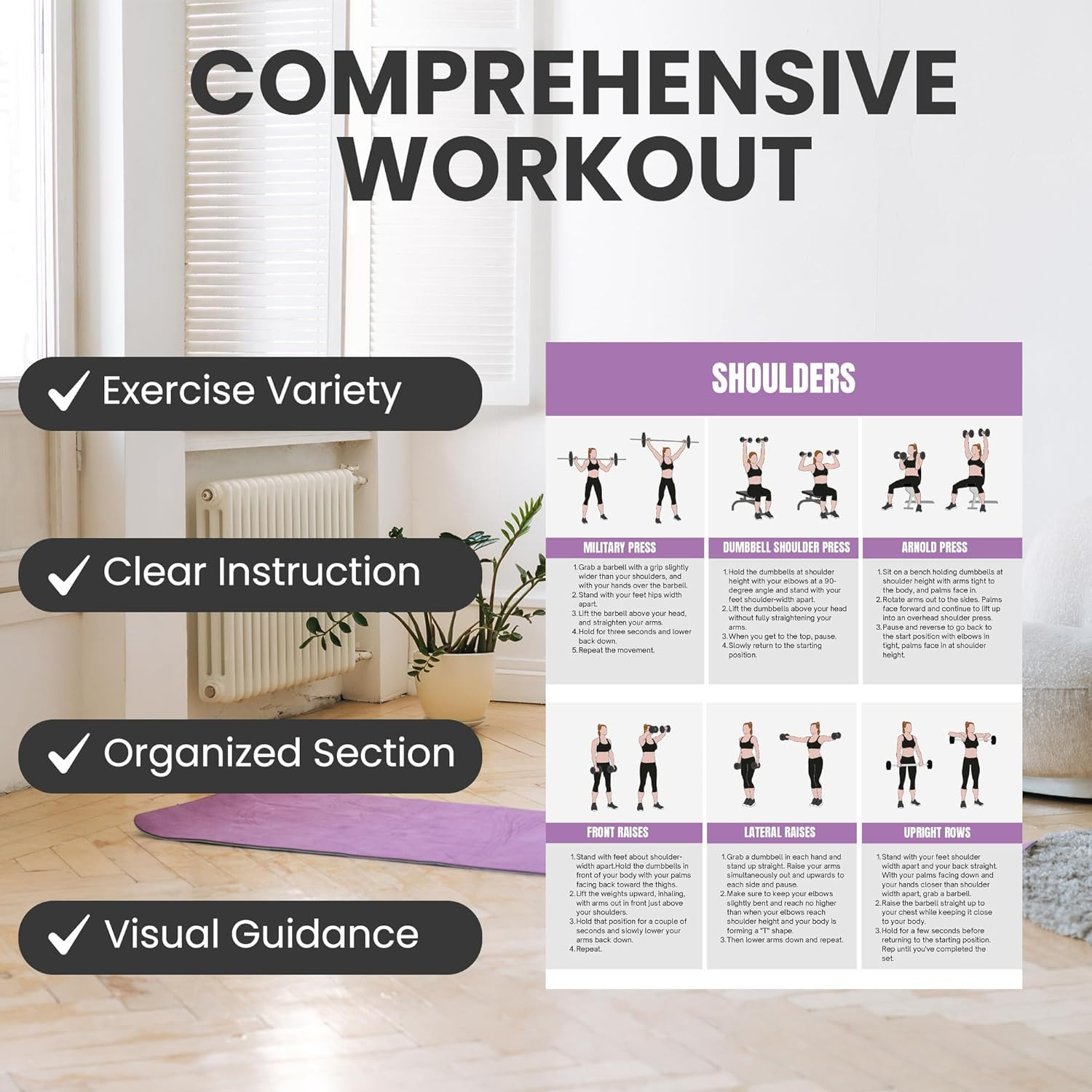 Full Body Workout Poster for Home Gym – Exercise Chart for Glutes, Legs, Back &