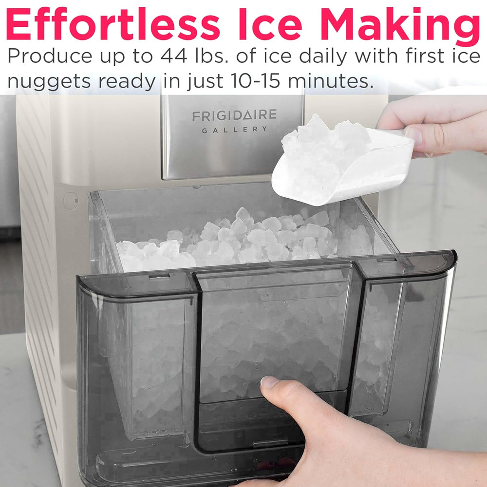 Frigidaire Nugget Ice Maker, Countertop Ice Machine with Transparent Window, Son