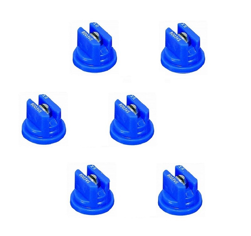 Pack of 6 - TeeJet Extended Range Flat Spray Tips Blue 80° Polymer w/ SS Insert