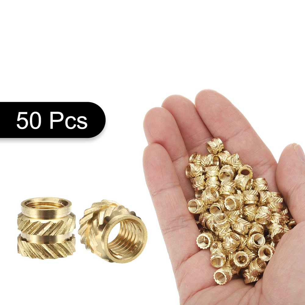 50pcs M5 Threaded Inserts Brass Heat Set Insert M5x6mm, OD 7mm Knurled Nuts