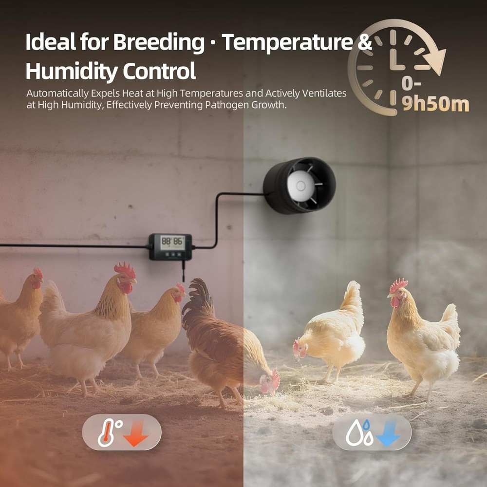 4 Inch Inline Duct Fan w/ Humidity Sensor Remote Timer 6-Speed Low Noise