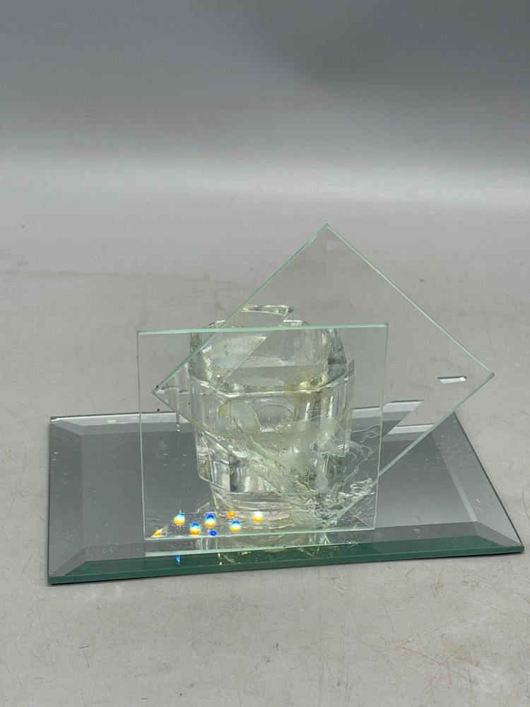 handmade candle holder mirror decor glass rectangle square 6x4" READ
