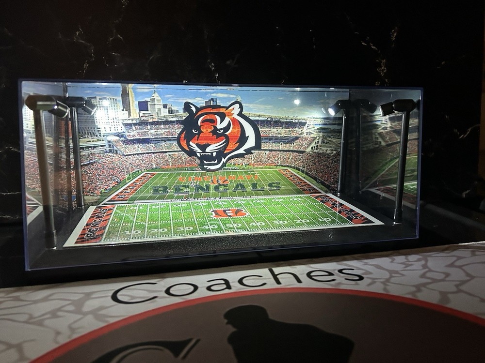 Cincinnati Bengals Custom 2 Mini Helmet display case w/ LED lights -
