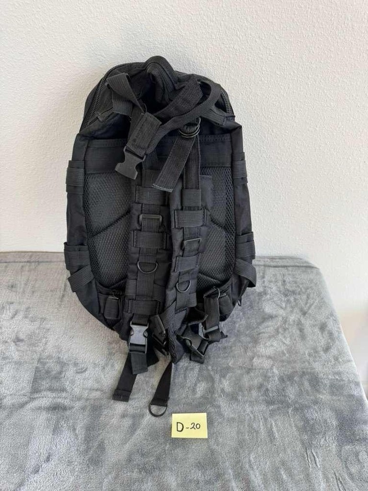 Black Nylon Tactical Backpack Adjustable Straps Multiple Compartments Zip Buckle