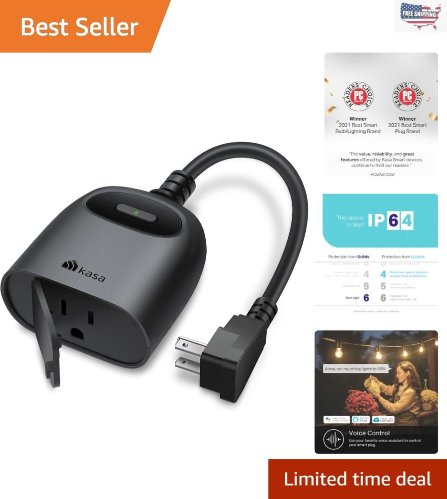 15A Kasa Outdoor Smart Plug with  Waterproof Design, Voice Control Ready