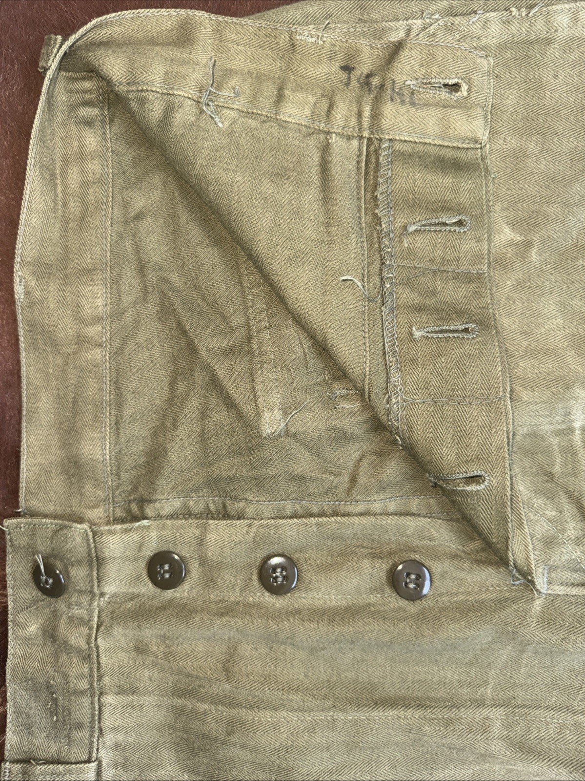Vintage Military HBT Pants Trousers Sz 31x32 Faded Gusset Maker Unknown
