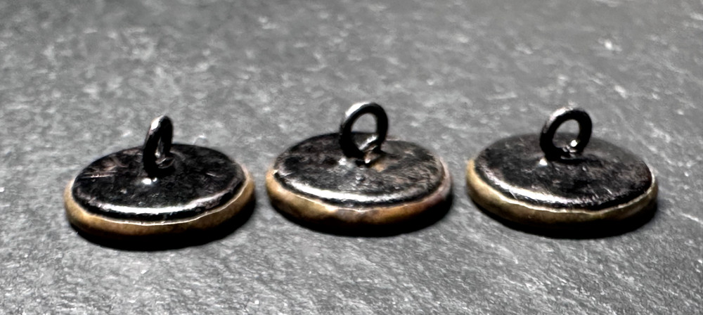 5 ANTIQUE LOOP SHANK BUTTONS: ROUND FLORAL WITH PETITE CLEAR INSERTED PETALS