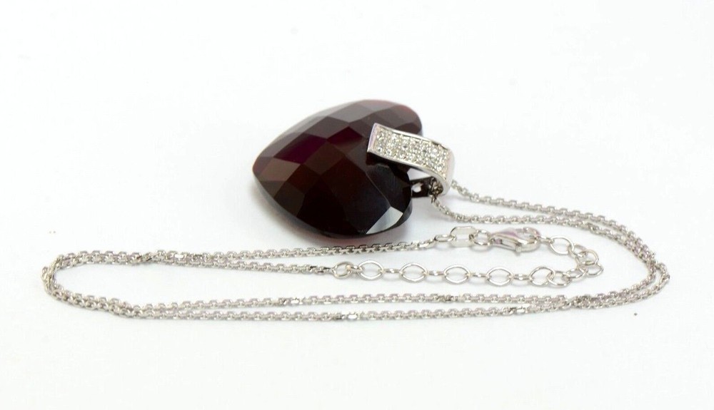 Sterling Silver 925 Garnet CZ Heart Shape Pendant With Chain