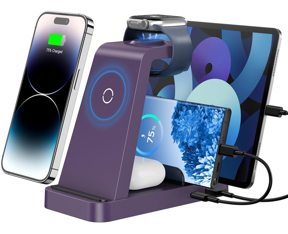 Wireless Charger for iPhone - 5 in 1 Charging Station Multiple Purple