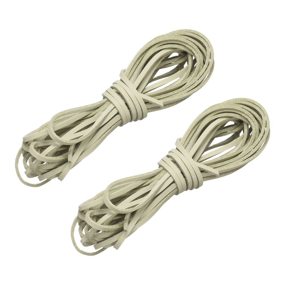 2 Pcs Flat Suede Leather Cord, 5.5 Yards 2.6mm Craft Braid String, Beige