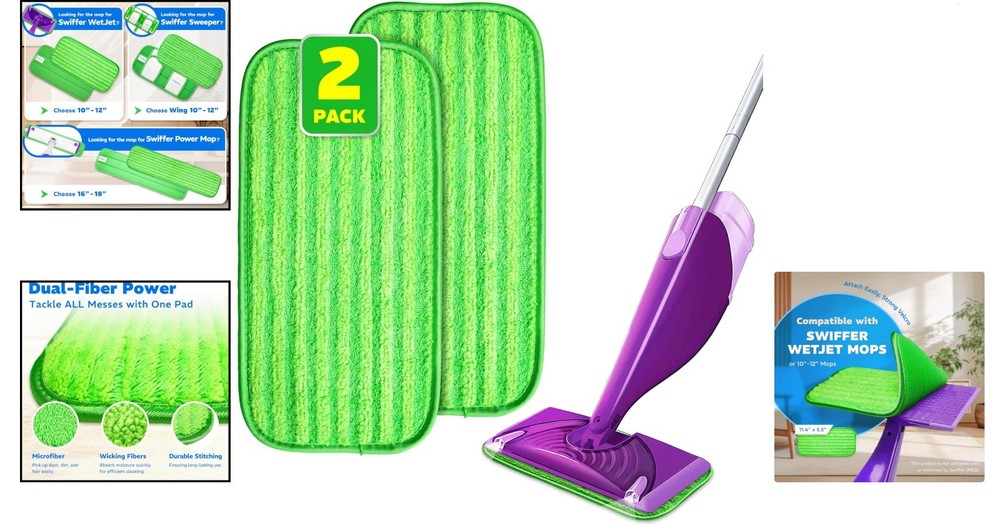 Microfiber Mop Pads for Hardwood - 2 Pack, Safe & Effective Cleaning