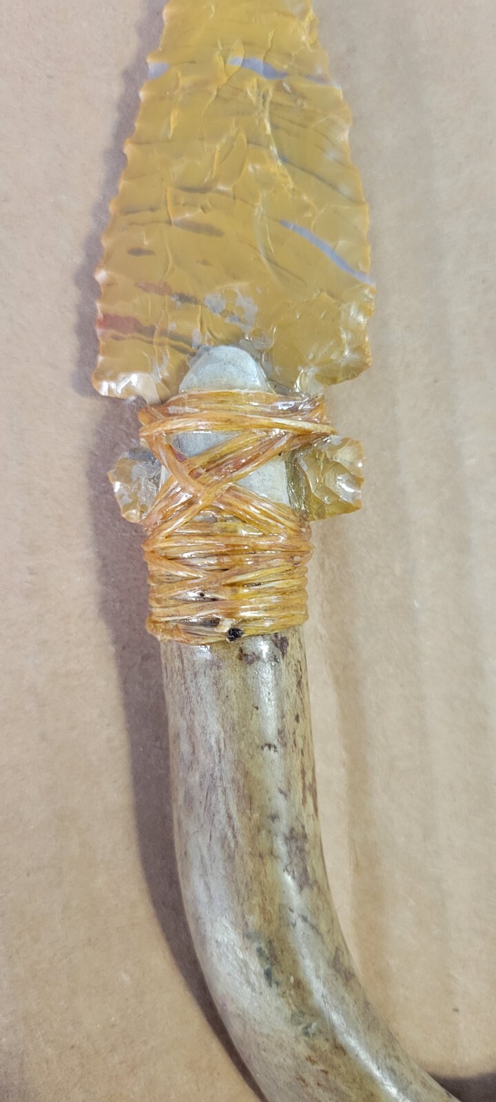 Native American Stone Blade w/Deer Antler Handle Jasper Oregon Dbl. Edge Nice!