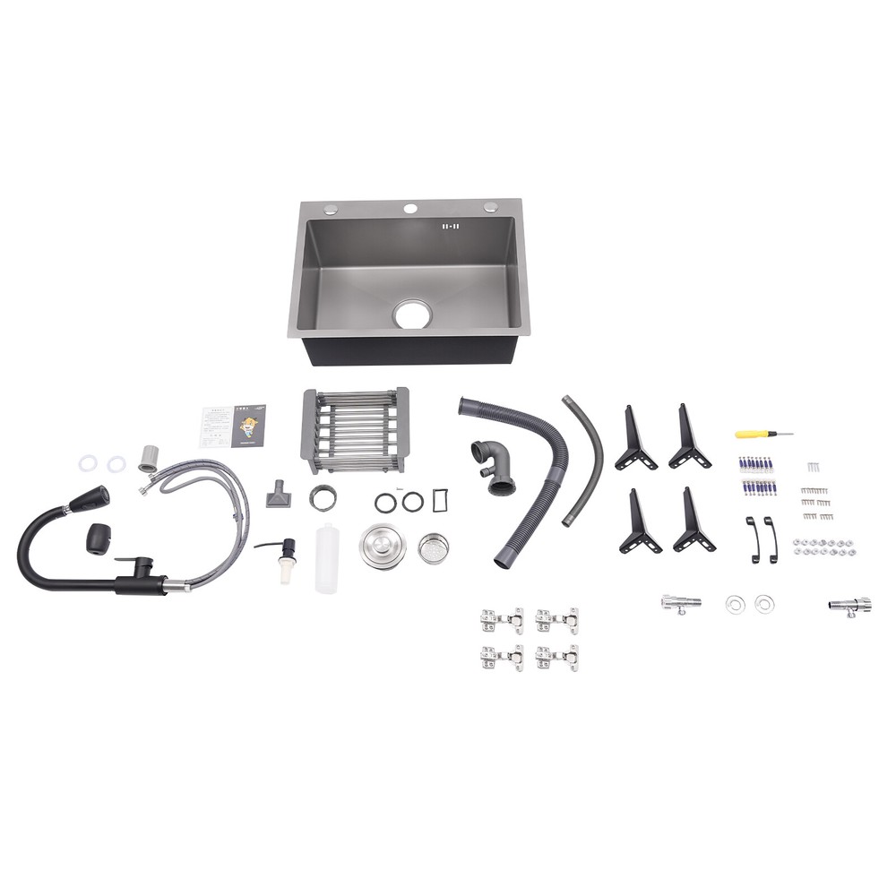 Modern Bathroom Vanity Free Standing Kitchen Cabinet Sink w/ Pull-out Faucet