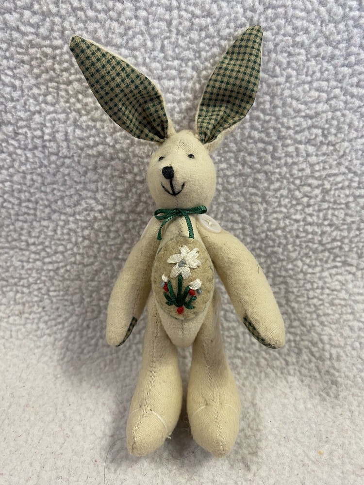 Wool Embroidered Button Jointed Bear with Bendable Ears and Floral Belly