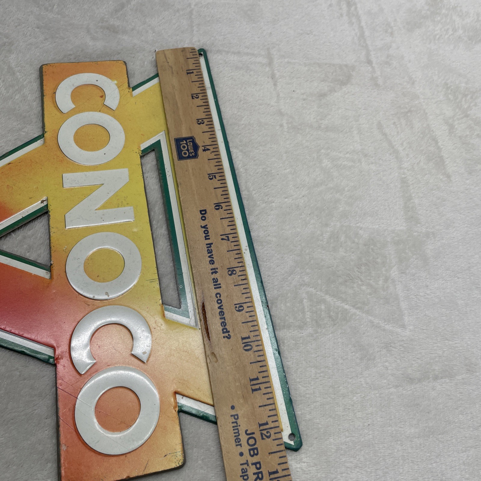 VINTAGE CONOCO Sign 12" Gasoline METAL Service Station Oil Red Yellow Faded