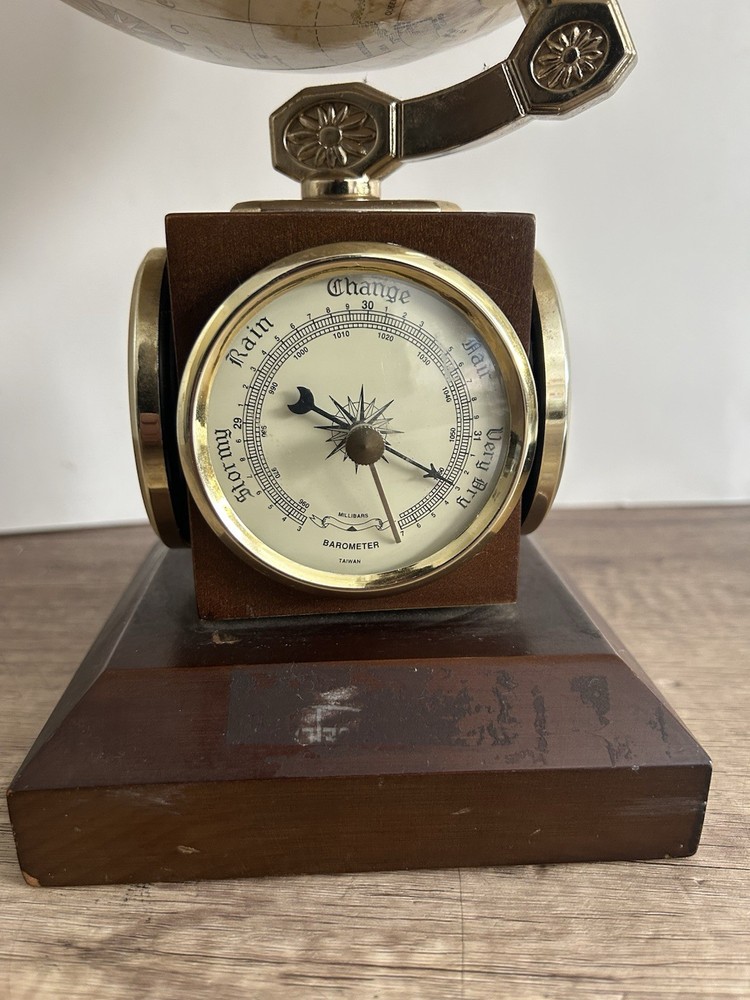 Beautiful Antique World Globe With Barometer, Hydrometer, & Thermometer