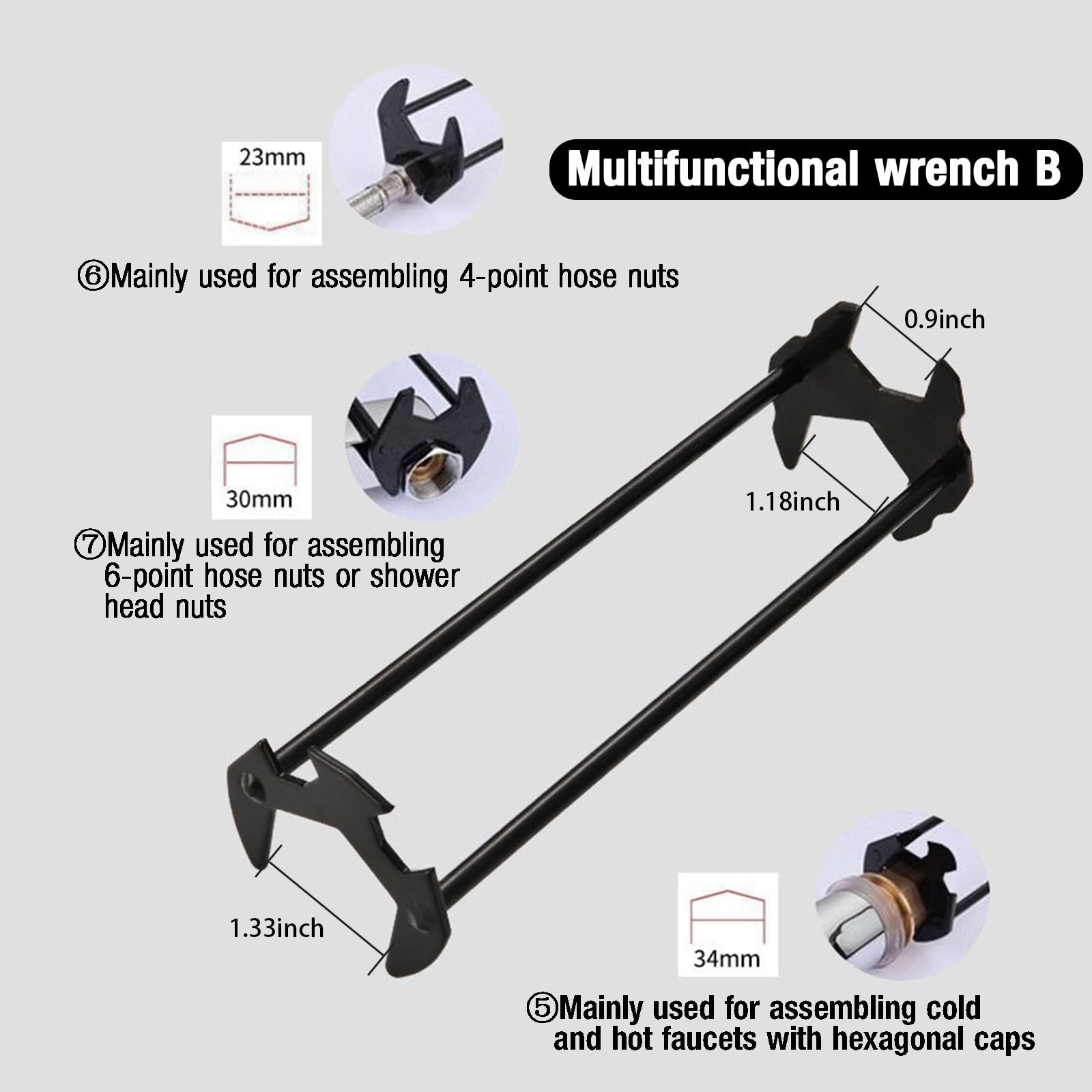 2pcs Basin Wrench Multifunctional Sink Wrench 7 Sizes Faucet Tool Four-jaw He-A+