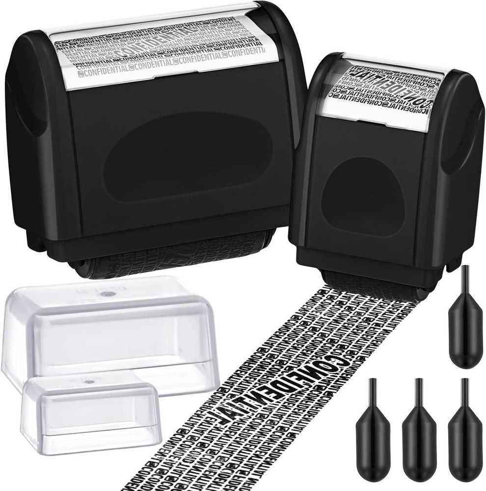 2-pack Identity Protection Roller Stamp & 4 Refill Ink for Confidential Security