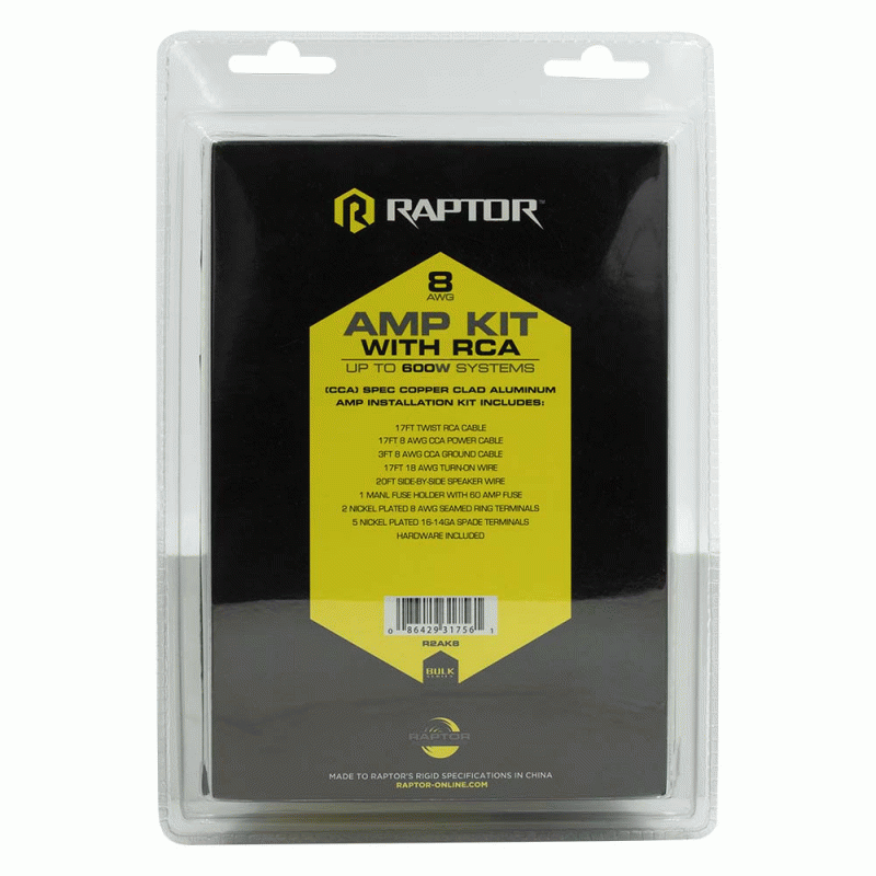 RAPTOR R2AK8 - 8 GAUGE AMP KIT - BULK SERIES R2