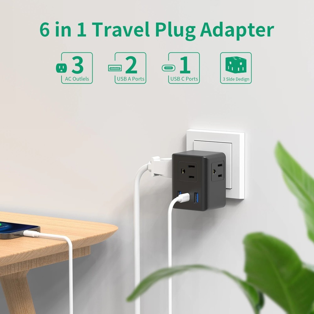 Multi Plug Socket Extender with 3 USB Ports (1 USB-C) Wall Charger No Surge