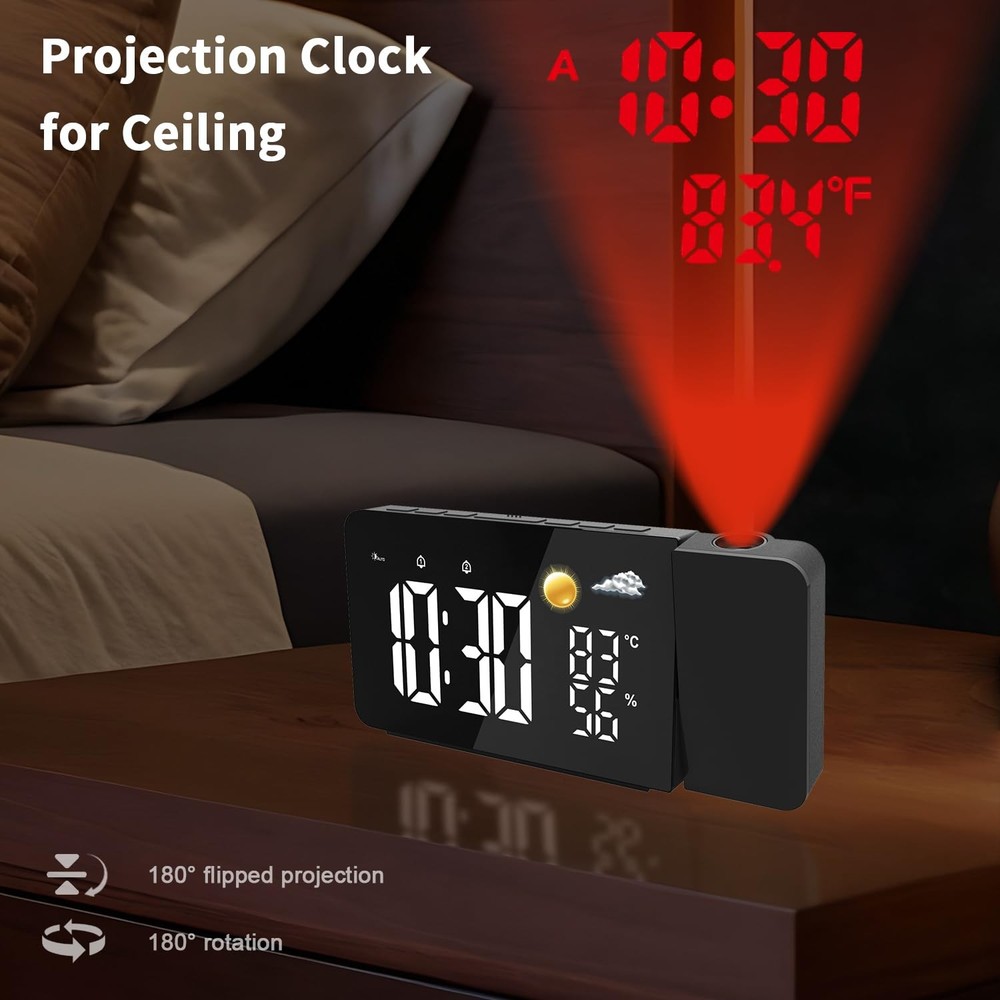 Projection Alarm Clock for Bedroom Ceiling Digital Projection Clock with USB ...