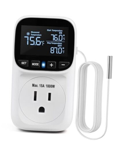 Digital Temperature Controller, Heating & Cooling Thermostat Plug Outlet, White
