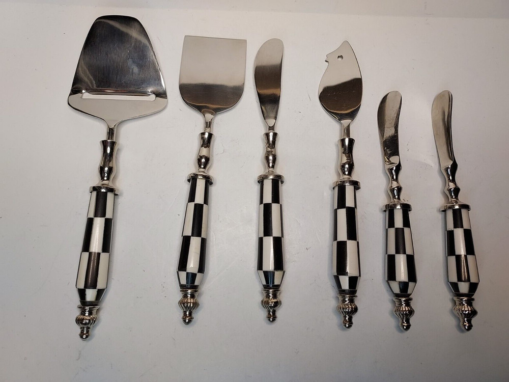 Checker Black and White Stainless Steel and Bone Cheese Server Set