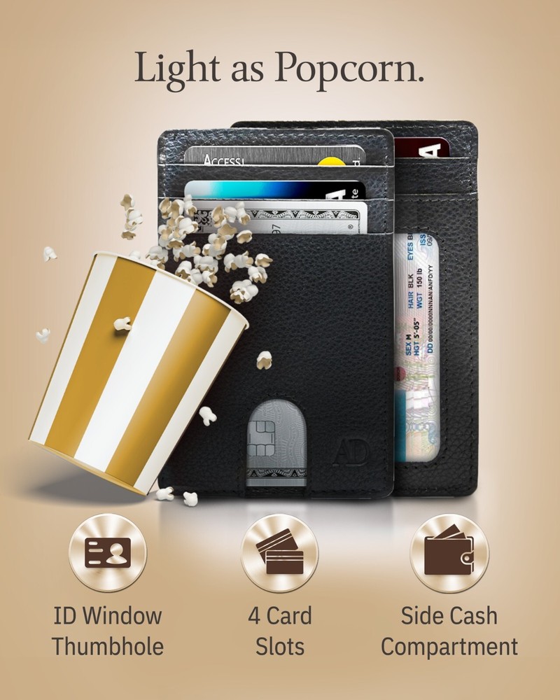 Leather Slim Minimalist Front Pocket Cardholder Wallets For Men RFID Blocking