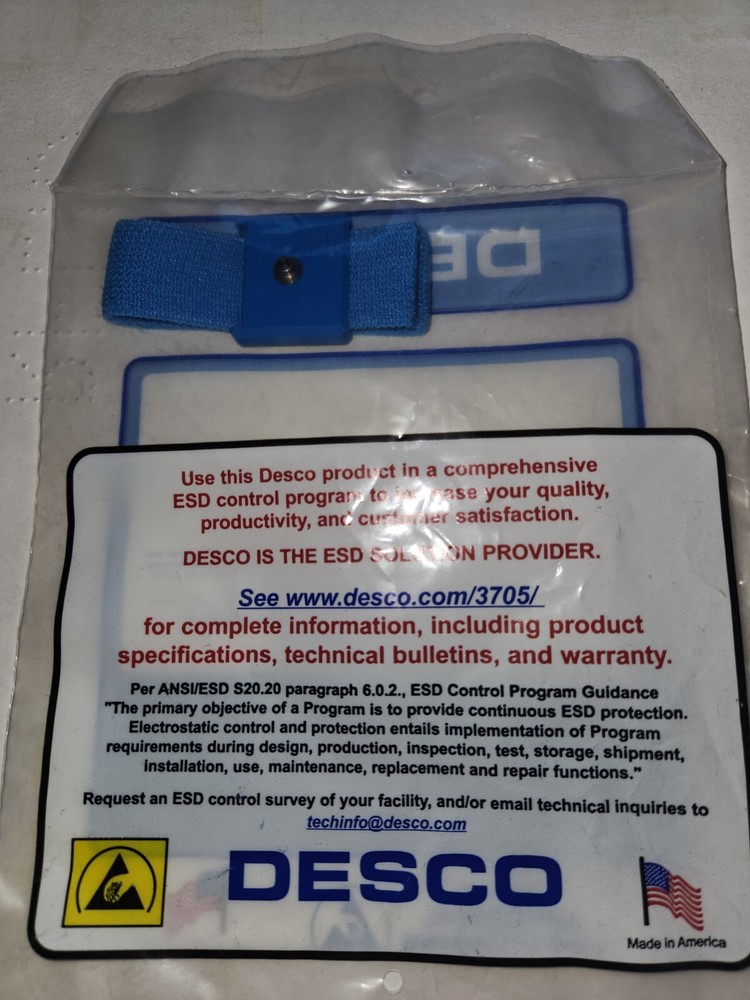DESCO 09028 Adjustable Wrist Band Static Strap, 4mm, Snap