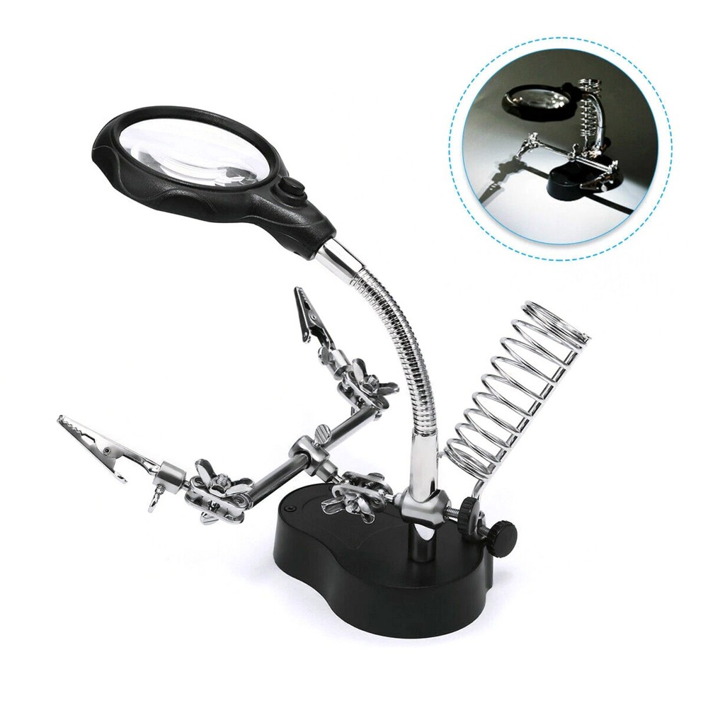 Adjustable Crocodile Clips Soldering Stand with Magnifier&LED for Precision Work