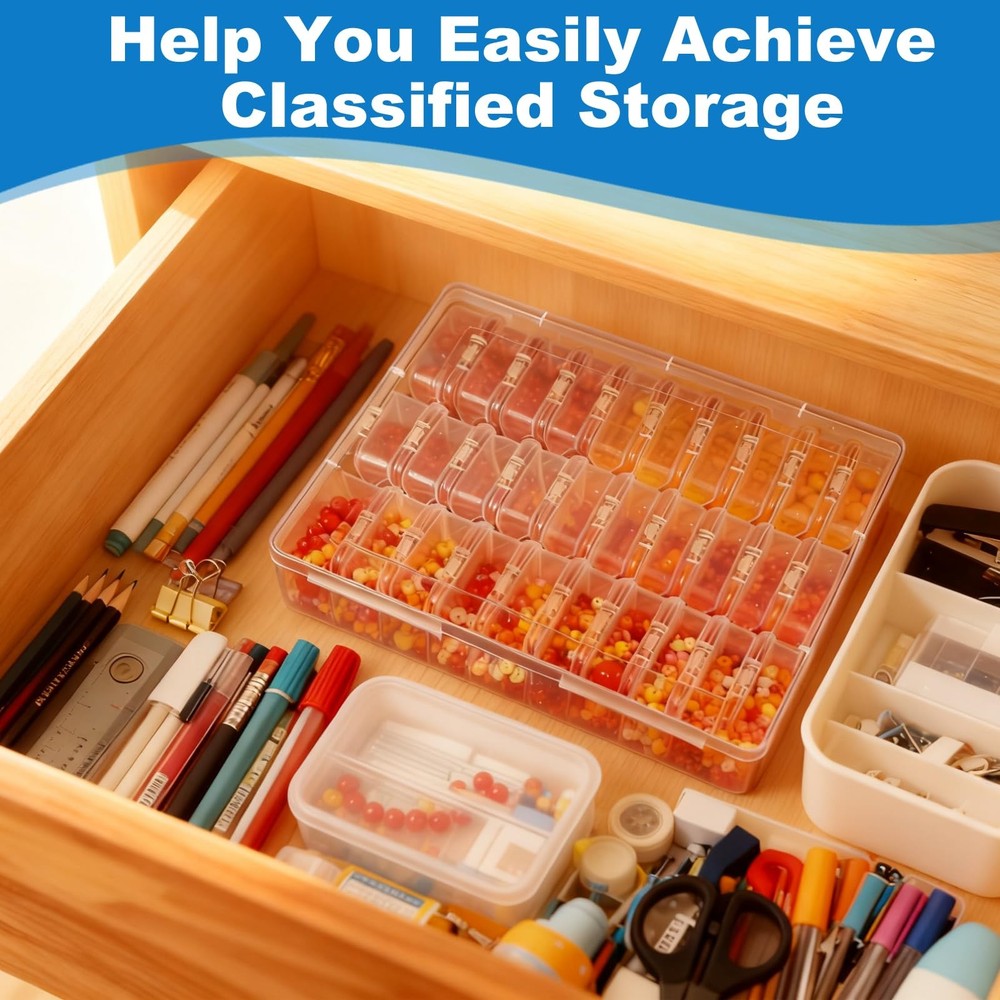 Bead Organizer Box, 60 Pcs Small Clear Plastic Storage Containers with Hinged...