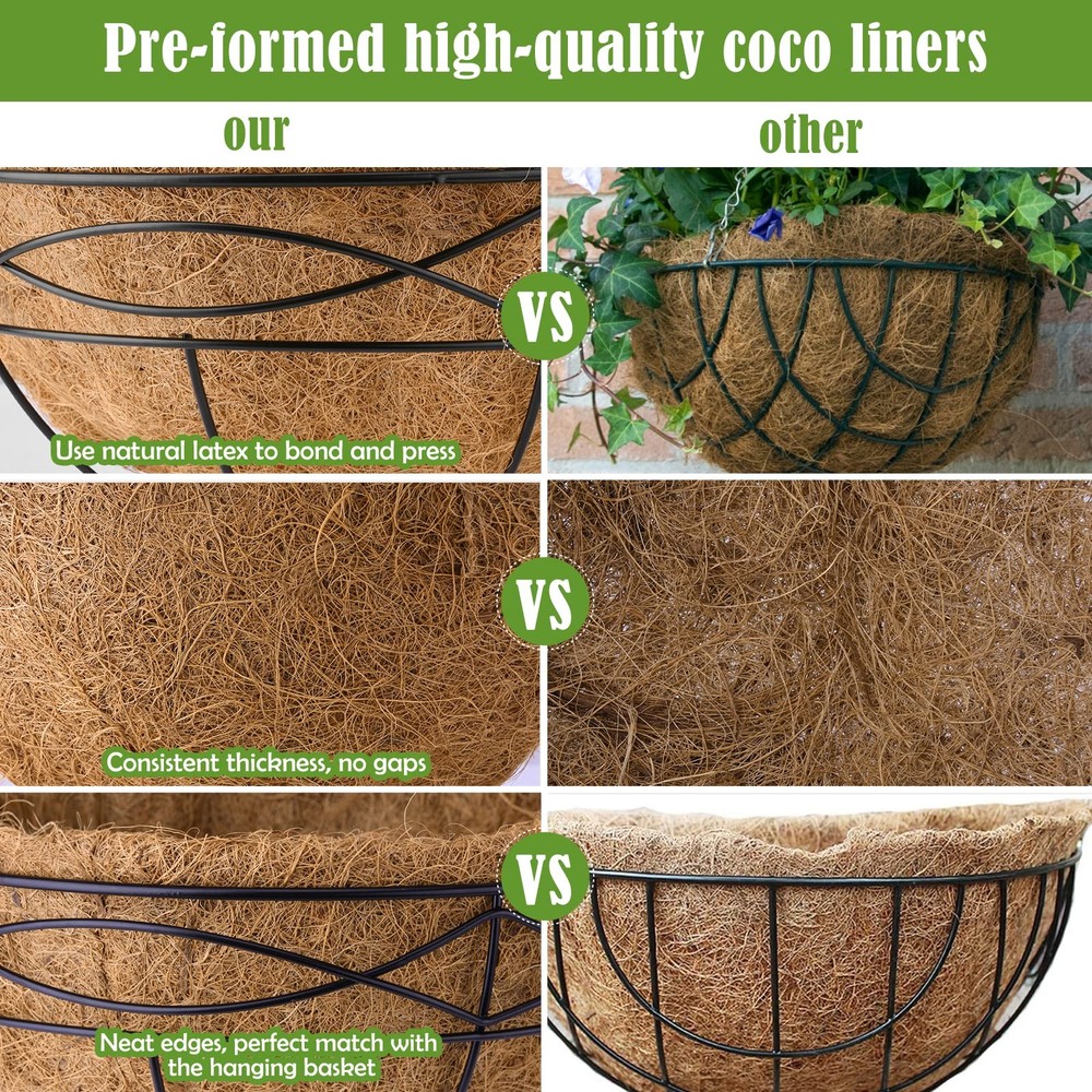 2 Pack 16 Inch Round Replacement Coco Liners for Hanging Basket 16 inch-2 Pack