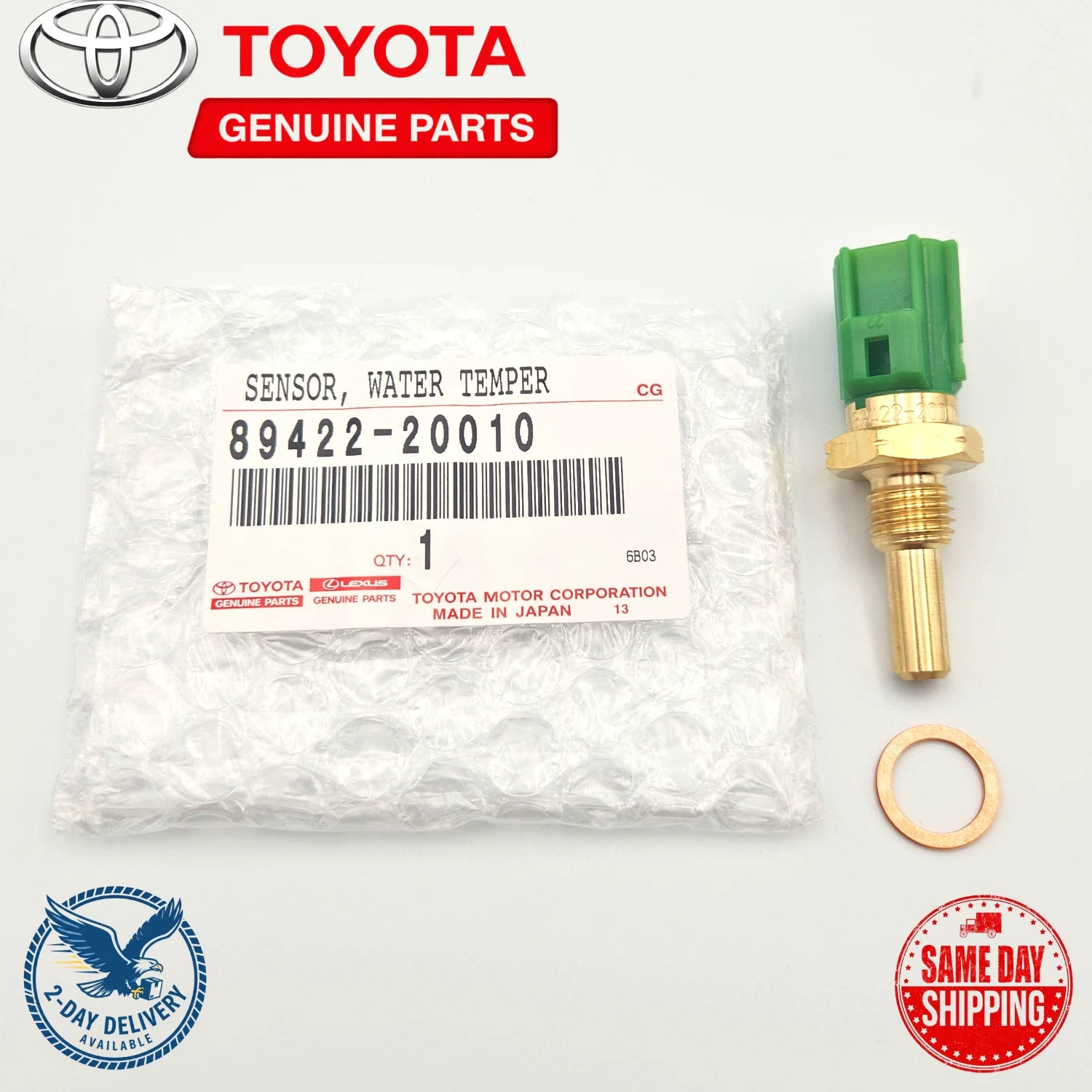 Genuine Toyota 89422-20010 Water Temperature Sensor & Washer (For E.F.I.)