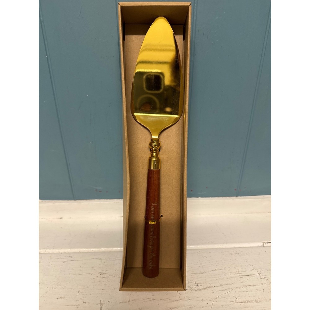 Gold Cake Server Serverware Wooden Handle Engraved Message Serveware *READ