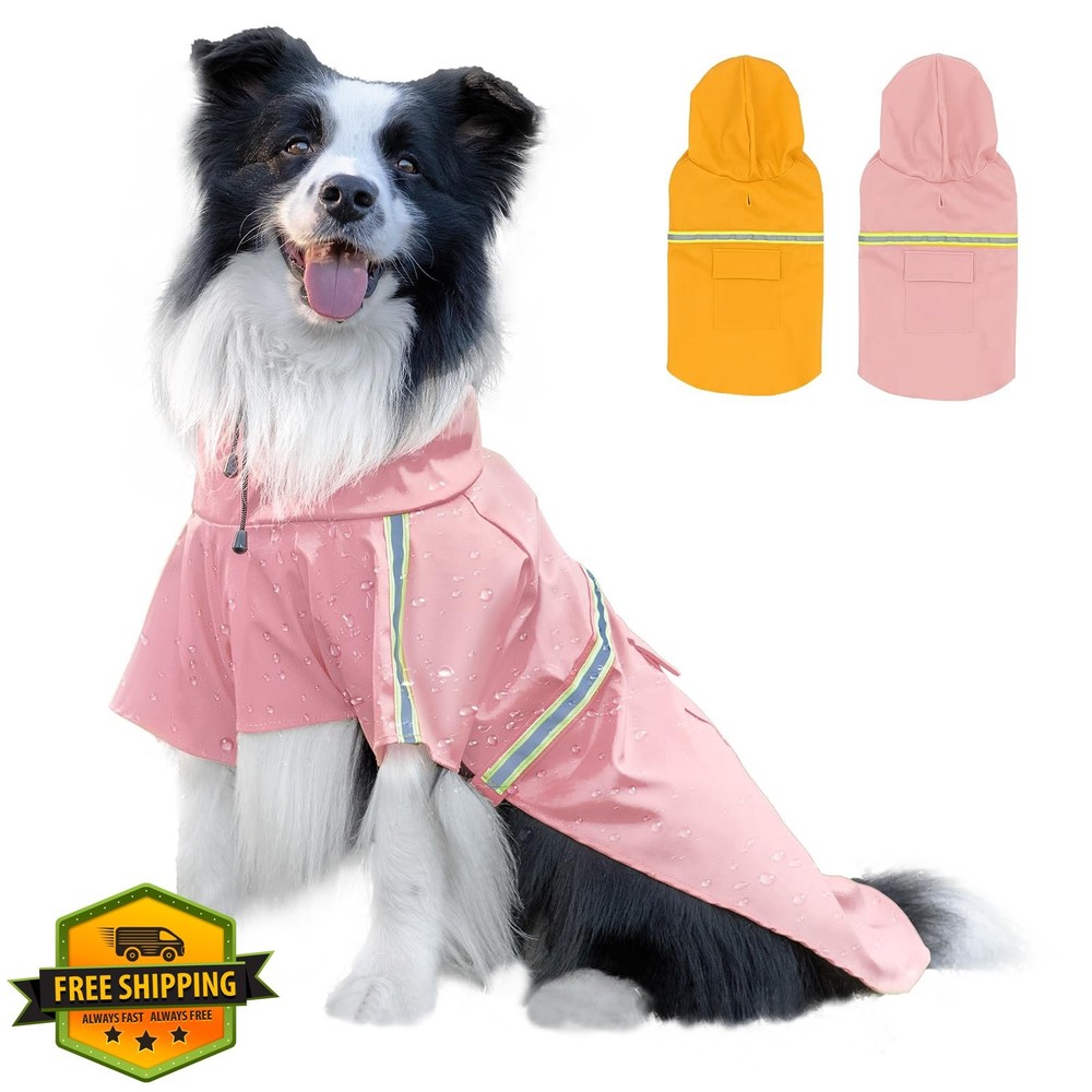 ExploreU Dog Raincoat Pink M Waterproof Windproof Adjustable Leash Hole Refle...