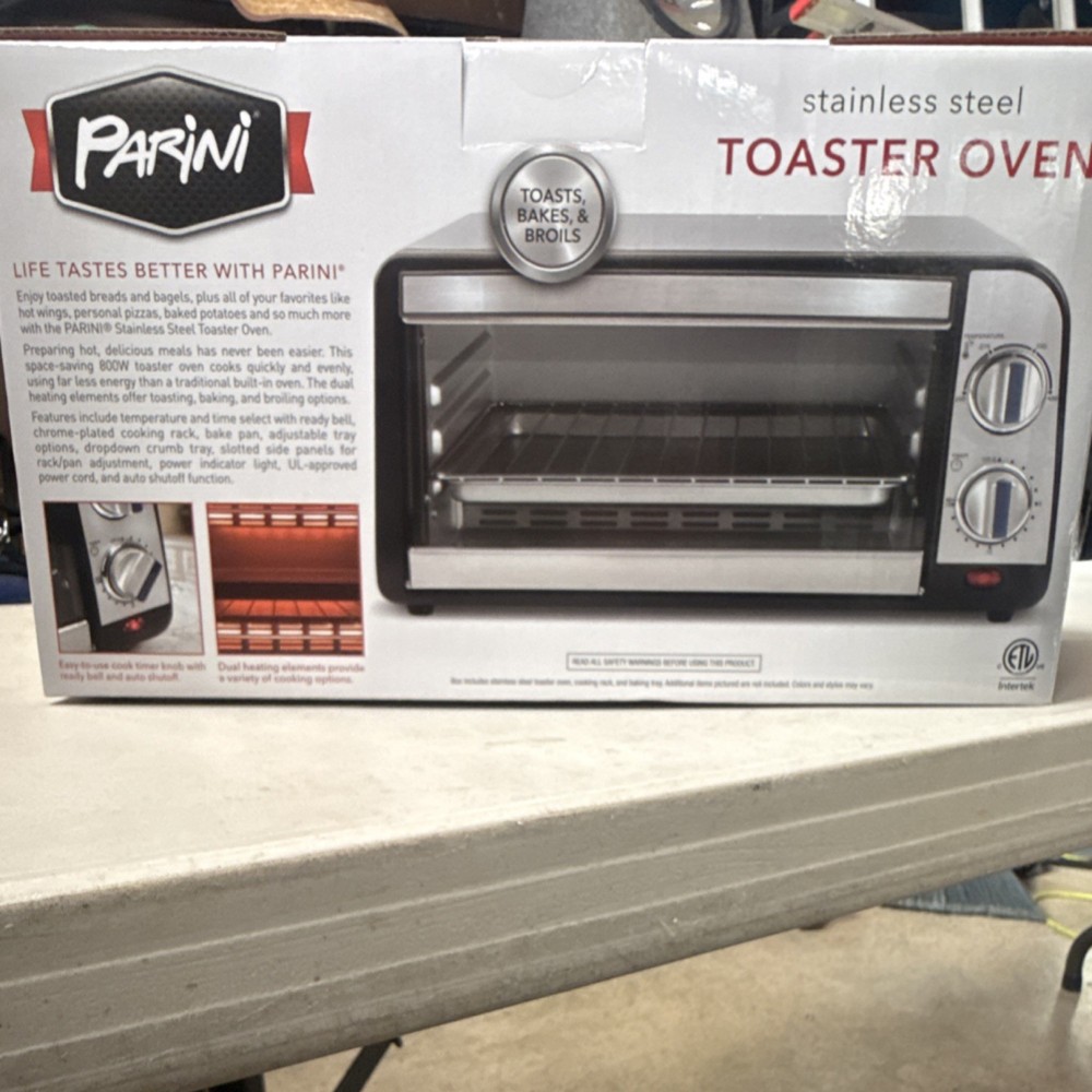Parini Stainless Steel Toaster Oven 800W Multi-Function Silver Toast Bake Broil
