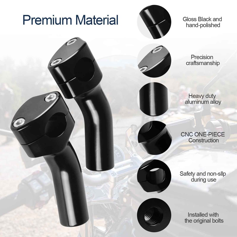 Motorcycle Handlebar Riser for Harley, One-Piece Pullback Black 4 inch