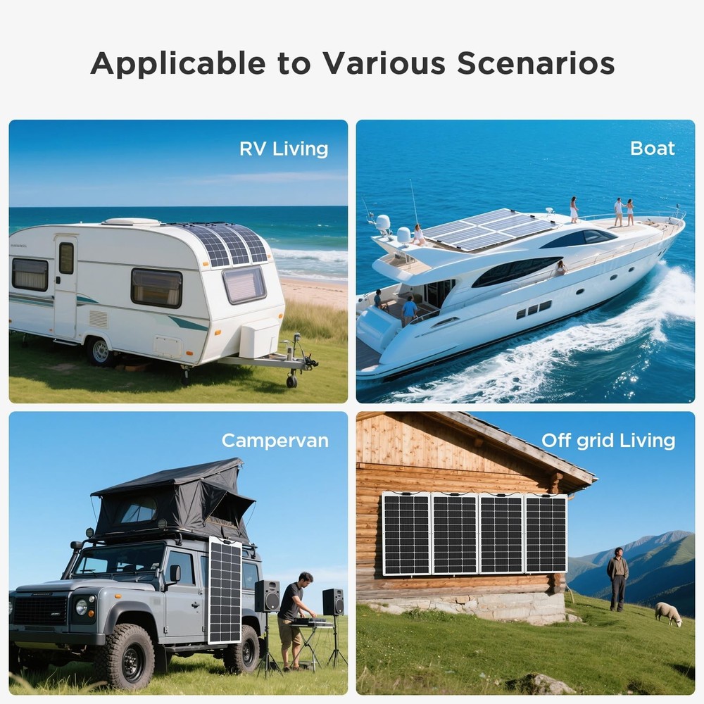 200W Solar Panel, 11BB 2PCS Flexible Solar Panel 100 Watt 23% High-Efficiency...