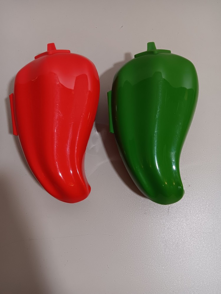 Set of 2 - Tupperware Pepper Keeper Green & Red Hinged Locker Containers #5816