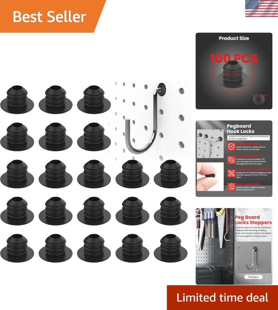 100Pcs Pegboard Hook Locks, Peg Board Locks Stoppers Fit for 1/4 Inch Peg Boa...