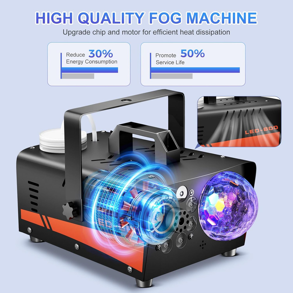 Fog Machine with Disco Ball Lights 600W 3000CFM Remote Control 13Colo r& 4 Modes