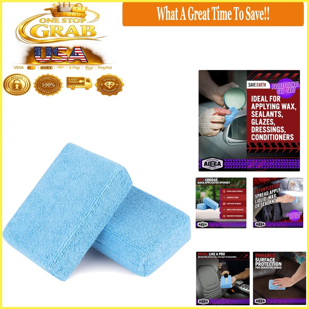 2 Pack Microfiber Applicator Pads for Car Wash & Detailing Blue