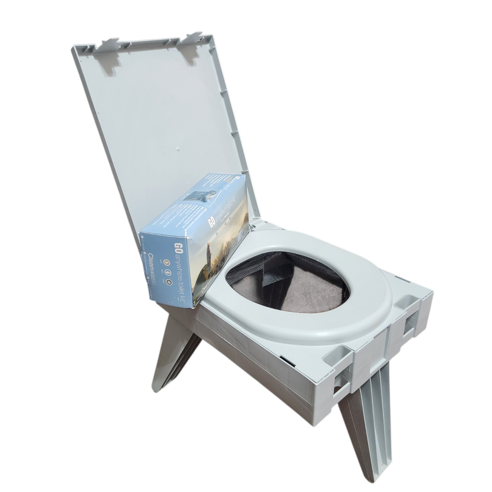 Cleanwaste GO Anywhere Portable Toilet Seat Foldable Camping Toilet US + Wag Bag