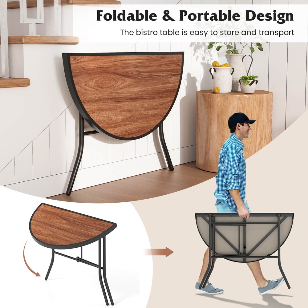 Half-Round Folding Event Table Foldable Banquet Table with Metal Frame Brown