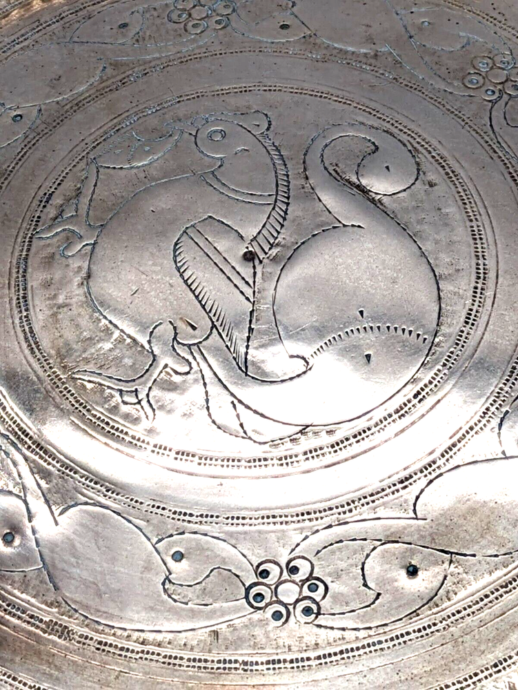 Antique Islamic Indian Engraved Solid Brass Tray Birds