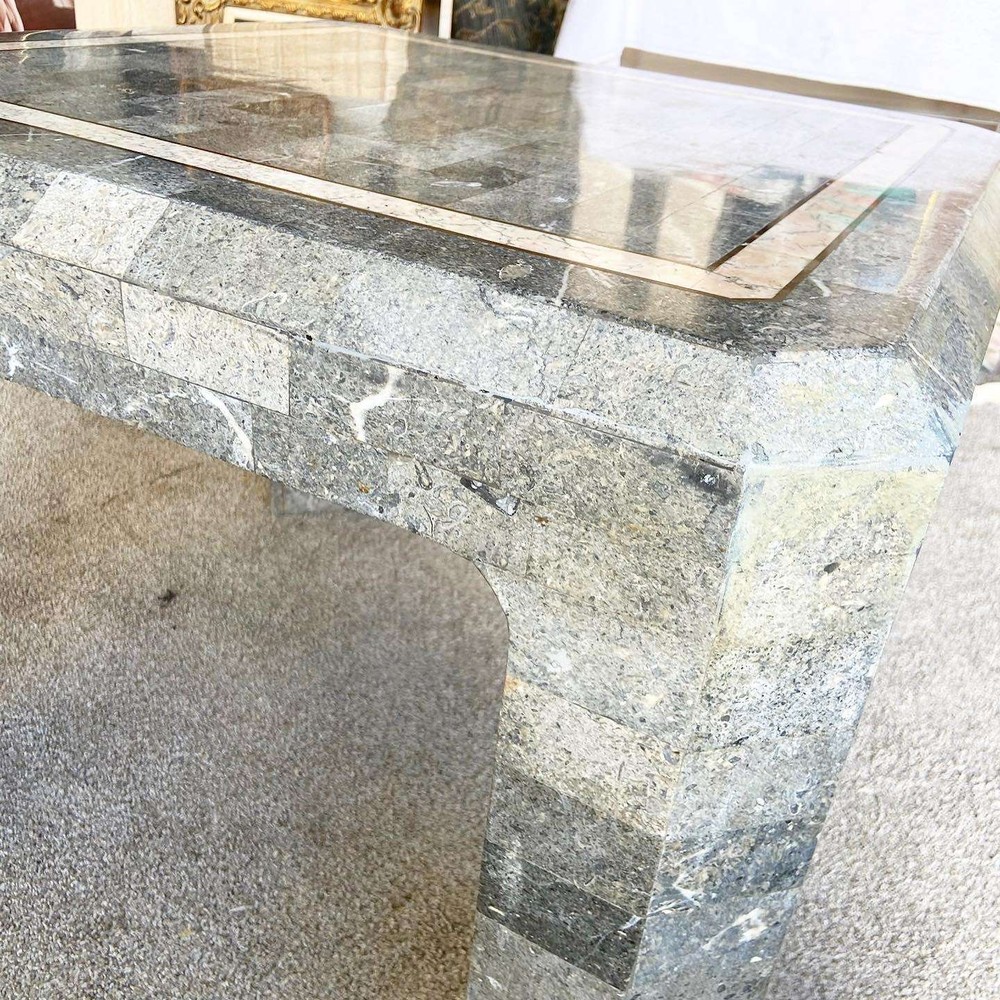 Postmodern Charcoal Tessellated Stone Side Table