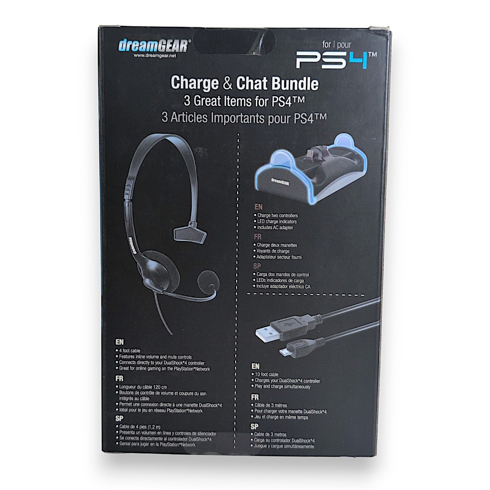 DreamGear Charge & Chat Bundle PS4 Headset Dock Cable Play Station Starter Kit