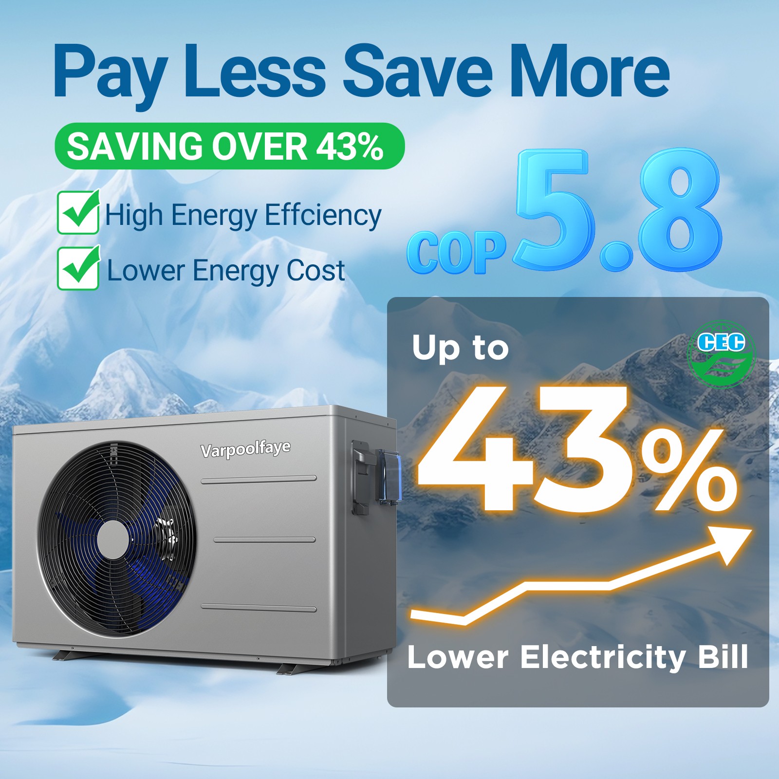 Varpoolfaye Above Ground Pool Heat Pump for Inground Swim Pool Heater 30000BTU