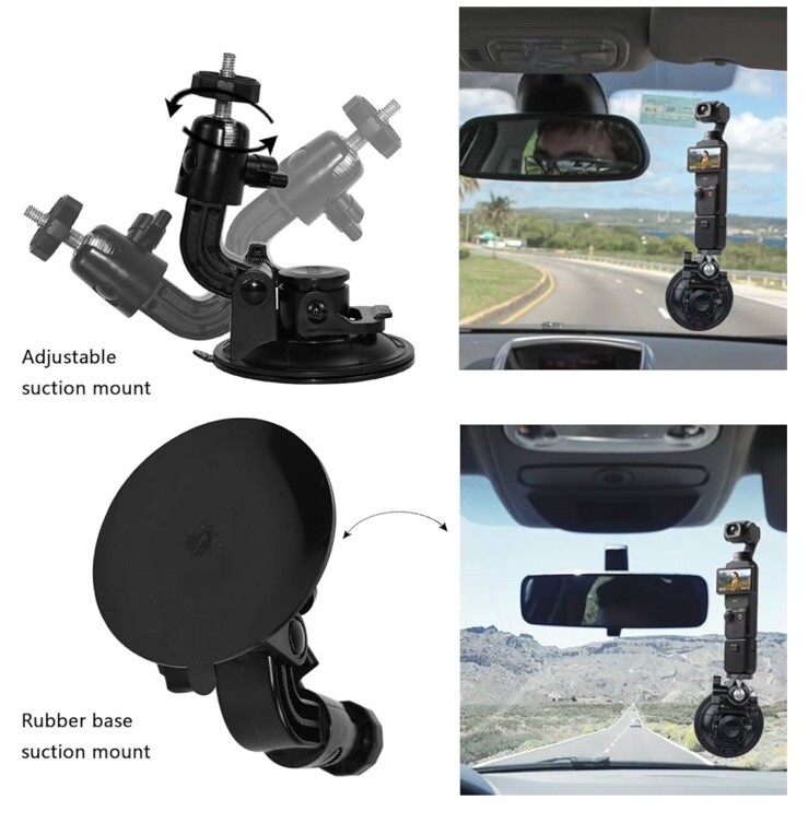 Suction Cup Mounted Adjustable Car Camera Mount Adapter for DJI Osmo Pocket 3